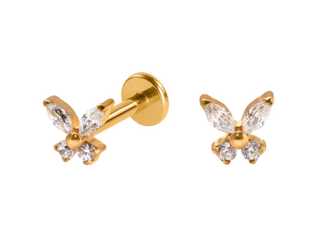 LABRET TITÂNIO PVD R/I MINI BORBOLETA C/ ZIRCÔNIA