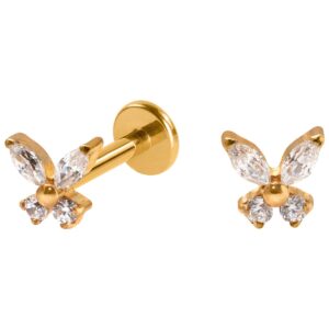 LABRET TITÂNIO PVD R/I MINI BORBOLETA C/ ZIRCÔNIA