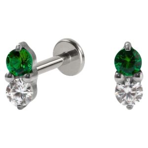 LABRET TITÂNIO R/I 2 PEDRAS ZIRCÔNIA VERDE