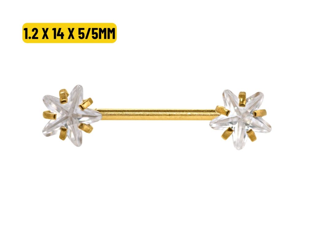 MAMILO AÇO PVD R/I C/ ZIRCÔNIA ESTRELA - 1.2 X 14 X 5/5MM