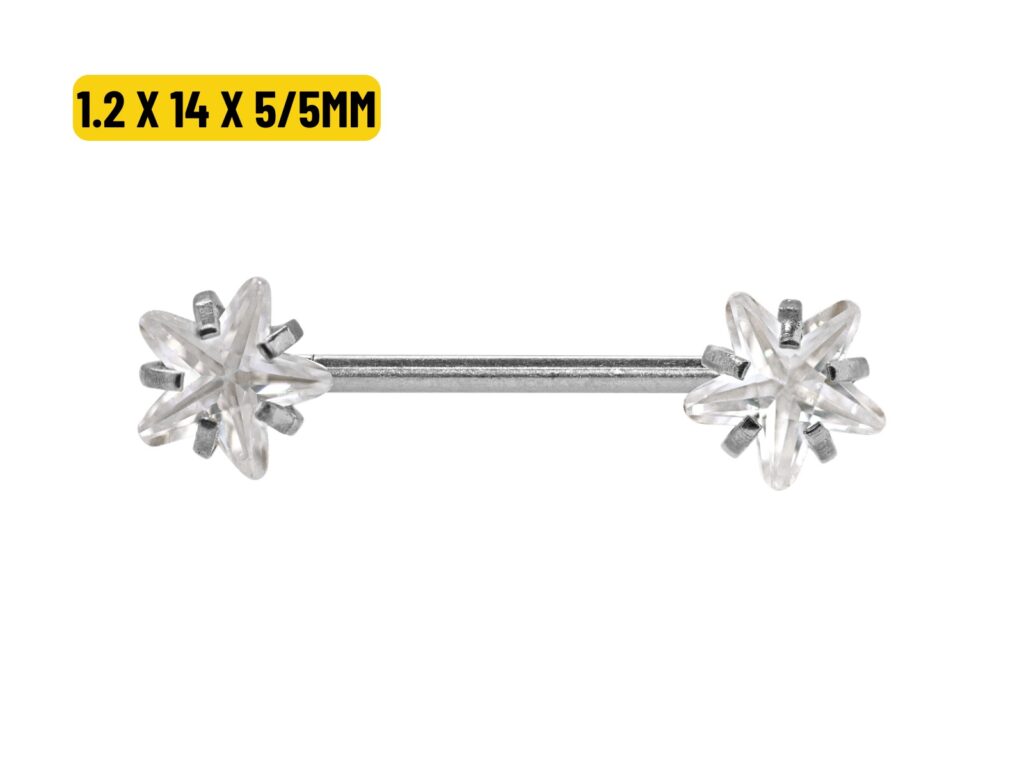 MAMILO AÇO R/I C/ ZIRCÔNIA ESTRELA - 1.2 X 14 X 5/5MM