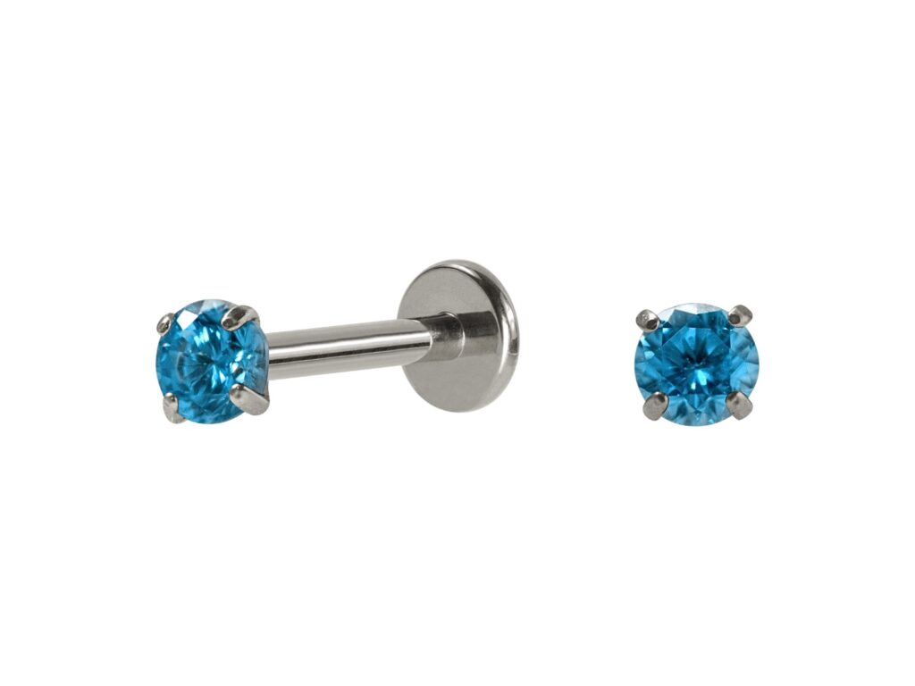 LABRET TITÂNIO R/I C/ ZIRCÔNIA AZUL CLARO - 1.2 X 8 X 2.5MM