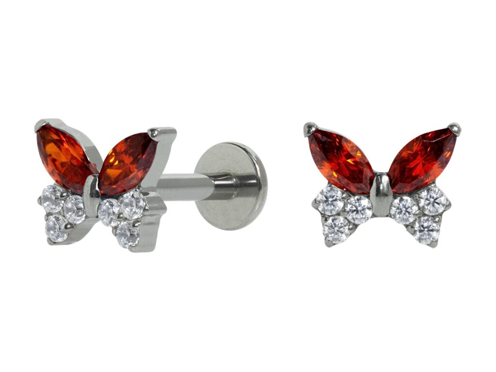 LABRET TITÂNIO R/I BORBOLETA C/ ZIRCÔNIA MAIOR - VERMELHA