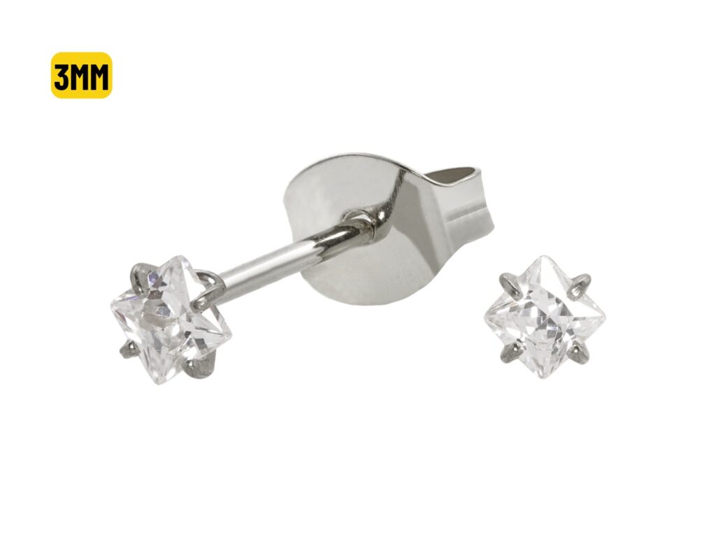 PAR BRINCO AÇO CIRÚRGICO C/ ZIRCÔNIA QUADRADA - 3MM