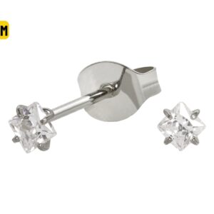 PAR BRINCO AÇO CIRÚRGICO C/ ZIRCÔNIA QUADRADA - 3MM