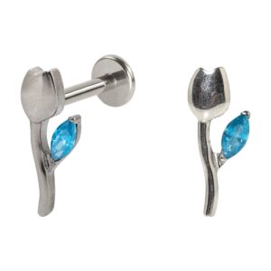 LABRET TITÂNIO R/I ROSA C/ ZIRCÔNIA AZUL