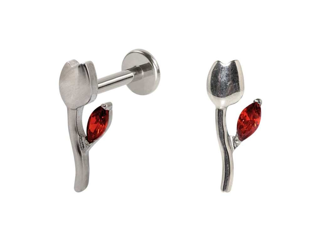 LABRET TITÂNIO R/I ROSA C/ ZIRCÔNIA VERMELHA