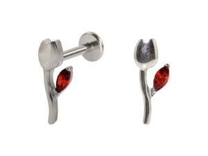 LABRET TITÂNIO R/I ROSA C/ ZIRCÔNIA VERMELHA