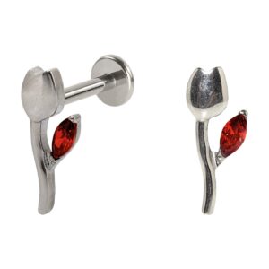 LABRET TITÂNIO R/I ROSA C/ ZIRCÔNIA VERMELHA