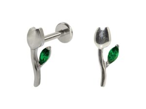 LABRET TITÂNIO R/I ROSA C/ ZIRCÔNIA VERDE