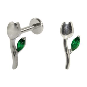LABRET TITÂNIO R/I ROSA C/ ZIRCÔNIA VERDE