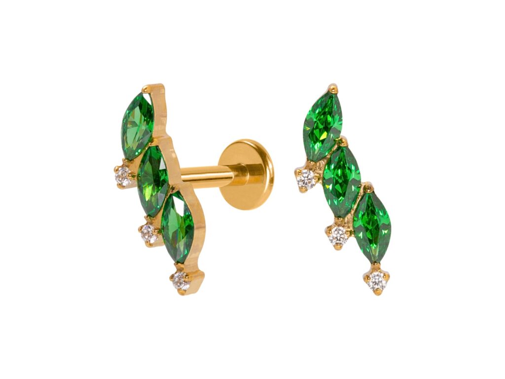 LABRET TITÂNIO PVD R/I CLUSTER C/ ZIRCÔNIA - VERDE
