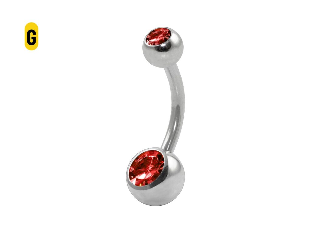 BANANA BELL AÇO C/ STRASS 2 PEDRAS VERMELHO - G