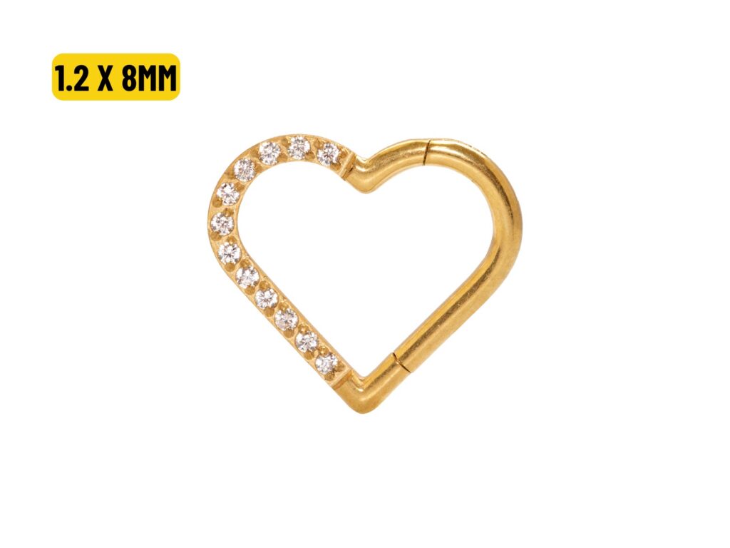 HEART TITÂNIO PVD CLICKER CRAVEJADO 1.2 X 8MM - LADO DIREITO