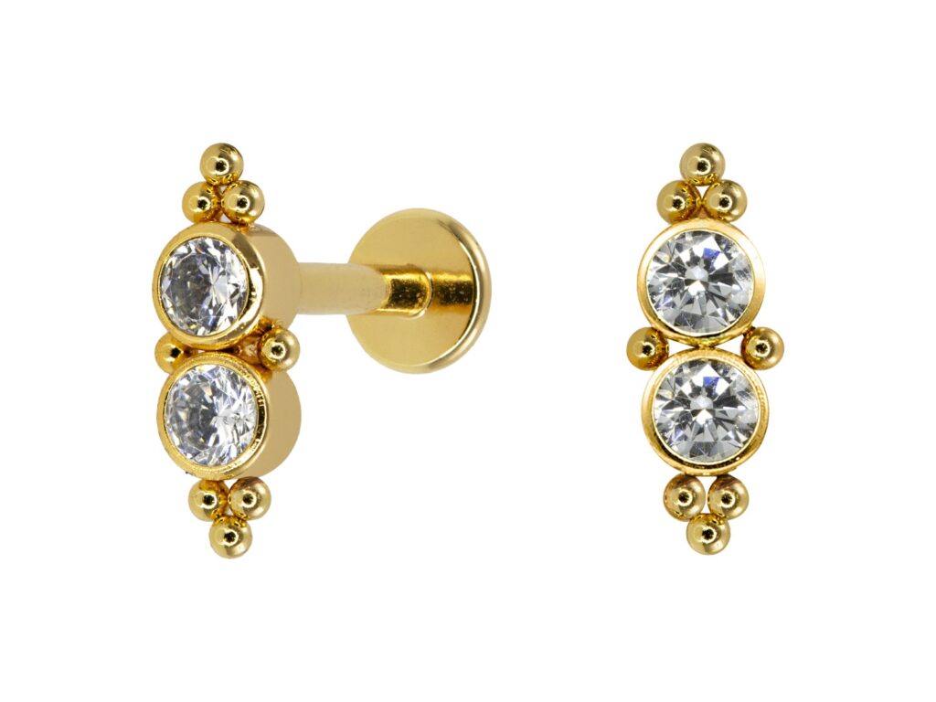 LABRET AÇO PVD GOLD R/I INDIANO C/ ZIRCÔNIA MOD3