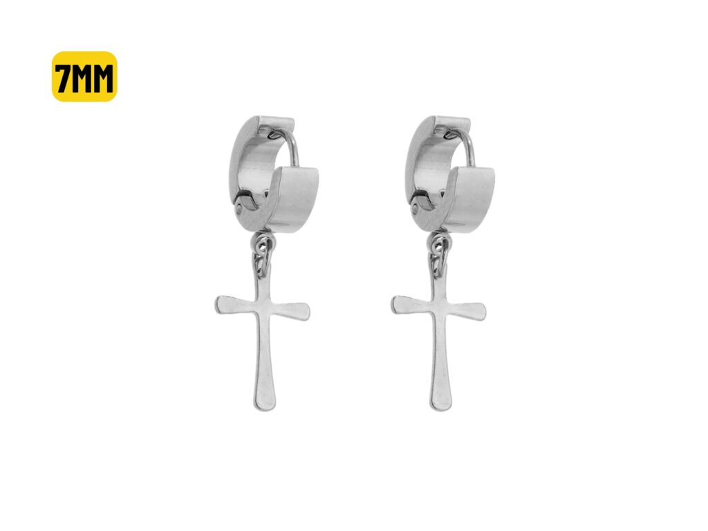 PAR BRINCO ARGOLA CLICKER AÇO C/ CRUZ - 7MM