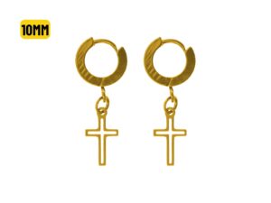 PAR BRINCO ARGOLA CLICKER GOLD C/ CRUZ VAZADA – 10MM