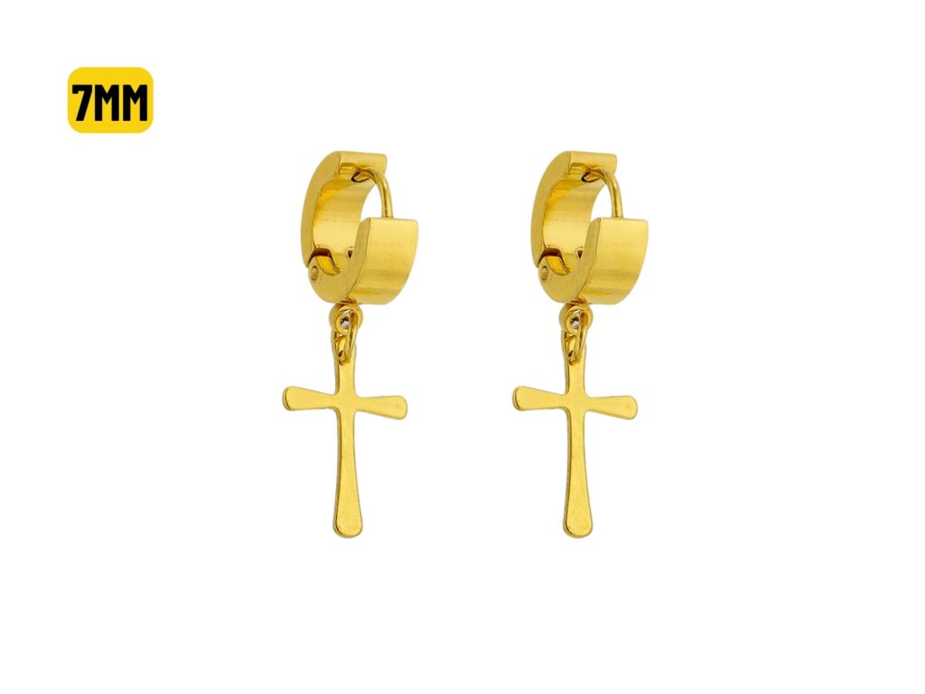 PAR BRINCO ARGOLA CLICKER C/ CRUZ BANHADA - 7MM