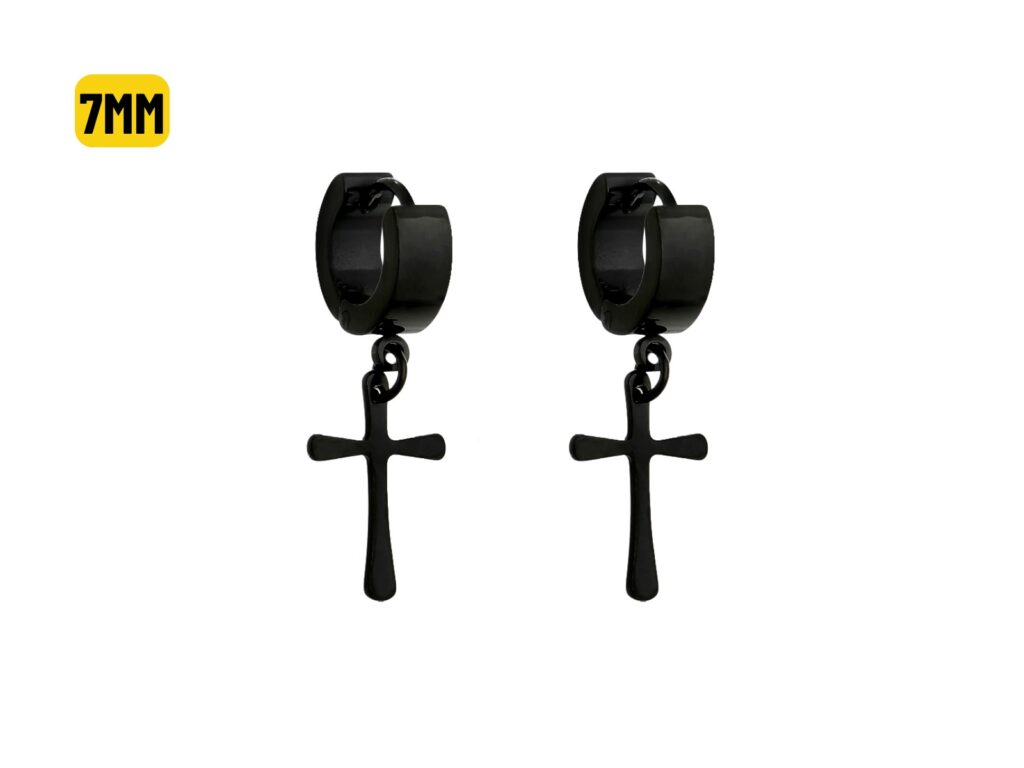 PAR BRINCO ARGOLA CLICKER C/ CRUZ BLACK - 7MM