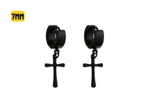 PAR BRINCO ARGOLA CLICKER C/ CRUZ BLACK – 7MM