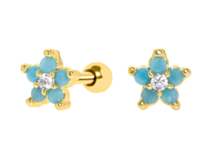 MICRO-RETO FLOR TURQUESA – BANHADO A OURO