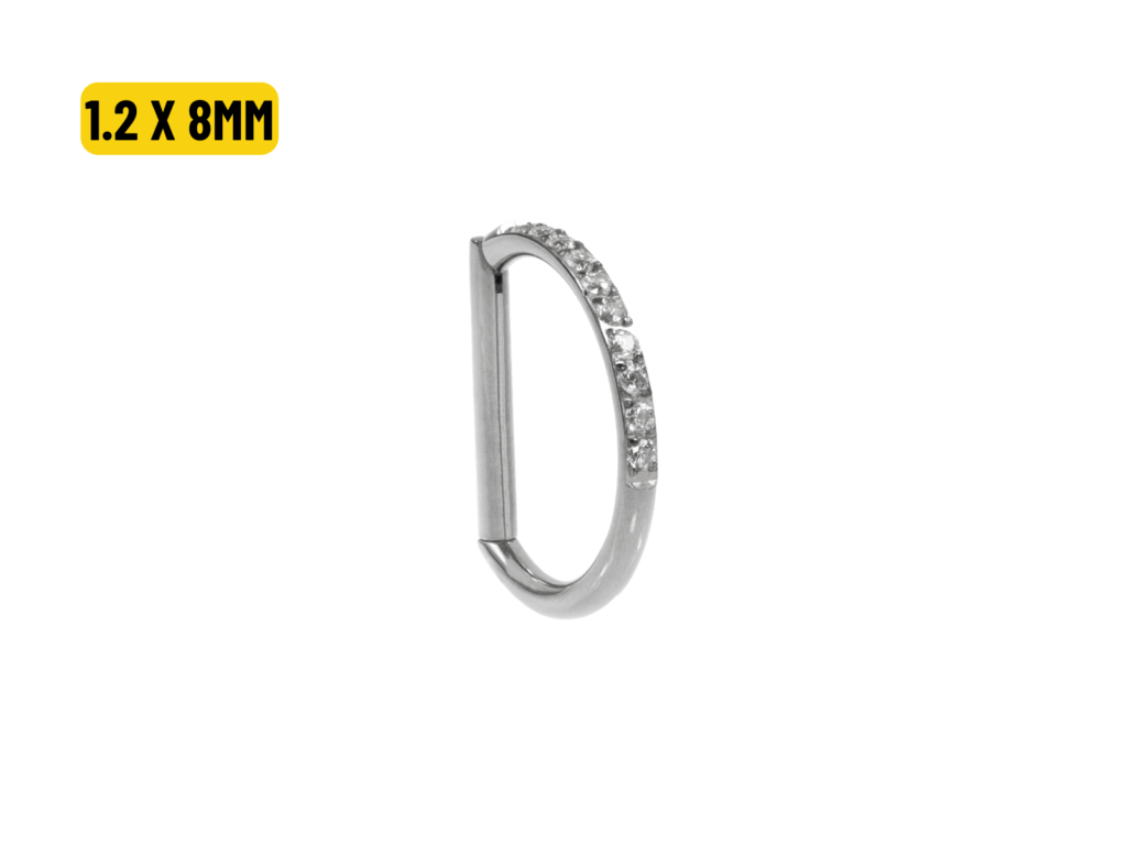 MEIA ARGOLA CLICKER AÇO METADE CRAVEJADA - 1.2 X 8MM