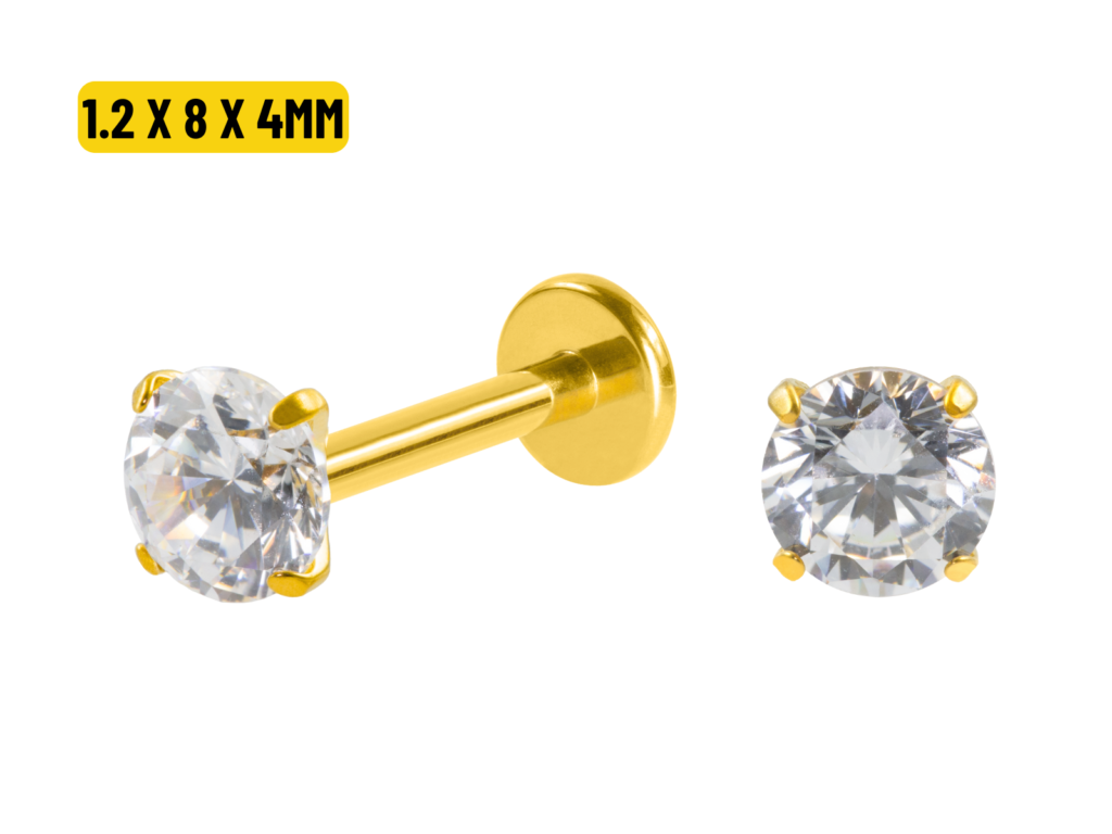 LABRET TITÂNIO PVD R/I C/ ZIRCÔNIA - 1.2 X 8 X 4MM