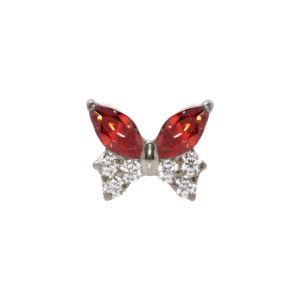 TOPO TITÂNIO 0.9 (1.2MM) - BORBOLETA C/ ZIRCÔNIA VERMELHA