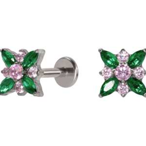 LABRET TITÂNIO R/I ROSA DOS VENTOS C/ ZIRCÔNIA - VERDE/ROSA