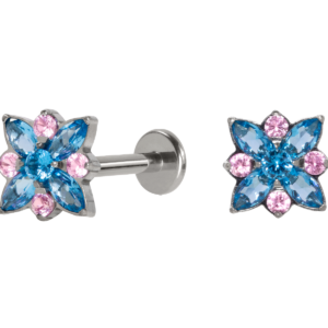LABRET TITÂNIO R/I ROSA DOS VENTOS C/ ZIRCÔNIA - AZUL/ROSA