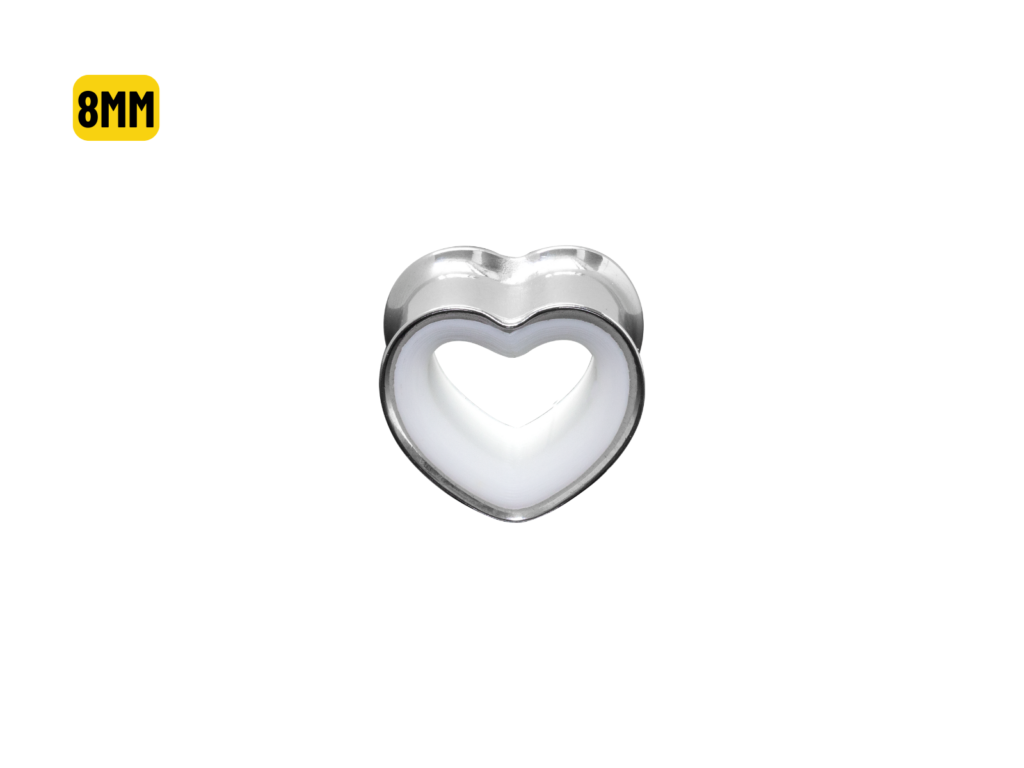 ALARGADOR PLUG CORAÇÃO AÇO / F: BRANCO - 8MM