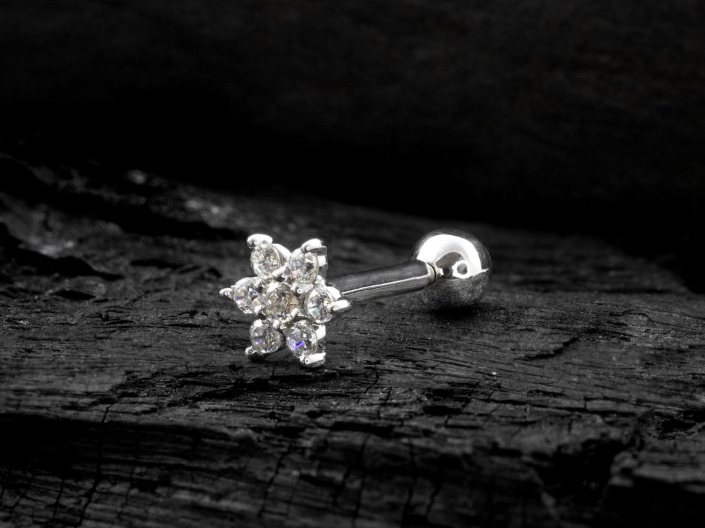 MICRO RETO MINI FLOR OURO 18K - BRANCO