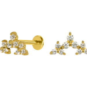 LABRET AÇO R/I CLUSTER TRINITY C/ ZIRCÔNIA - PVD GOLD