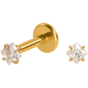 LABRET TITÂNIO PVD R/I C/ ZIRCÔNIA QUADRADA - 1.2 X 8 X 3MM
