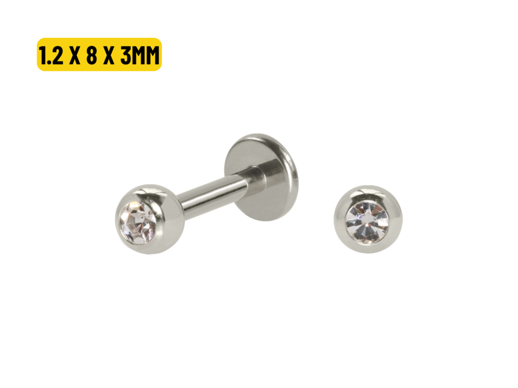 LABRET TITÂNIO R/INTERNA C/ STRASS - 1.2 X 8 X 3MM