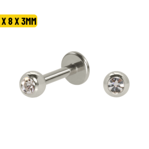LABRET TITÂNIO R/INTERNA C/ STRASS - 1.2 X 8 X 3MM