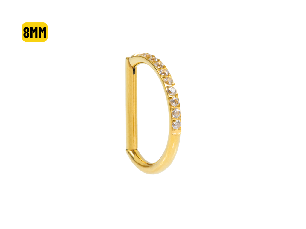 MEIA ARGOLA CLICKER TITÂNIO PVD METADE CRAVEJADA - 8MM