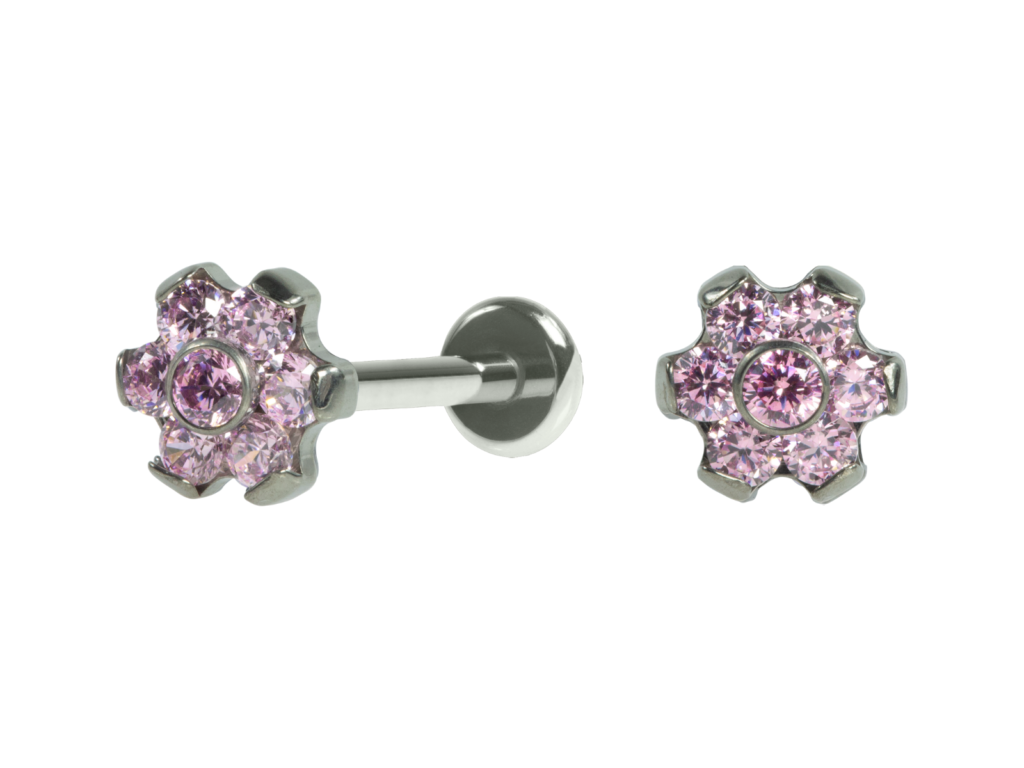 LABRET TITÂNIO R/I FLOR C/ ZIRCÔNIA MENOR - ROSA