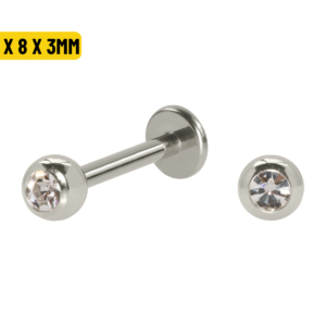 LABRET AÇO C/ STRASS - 1.2 X 8 X 3MM