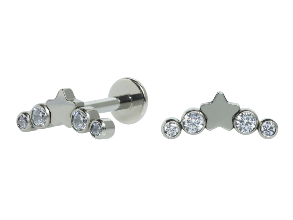 LABRET TITÂNIO R/I CLUSTER ESTRELA C/ PEDRA - 1.6 MM