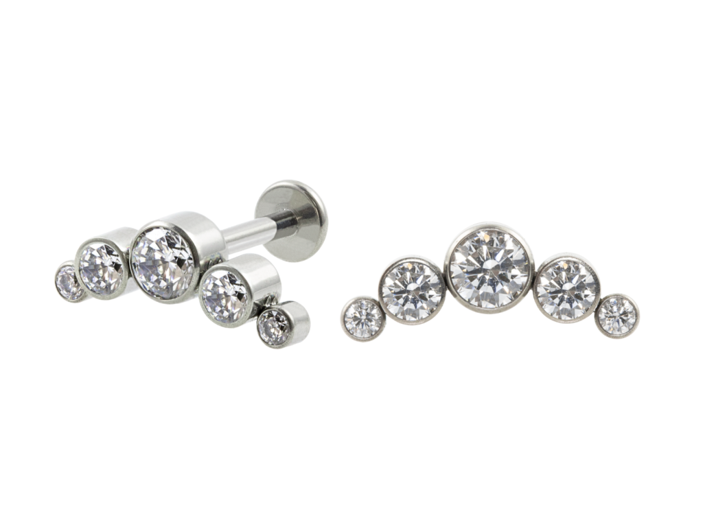 LABRET AÇO R/I CLUSTER 5 PEDRAS