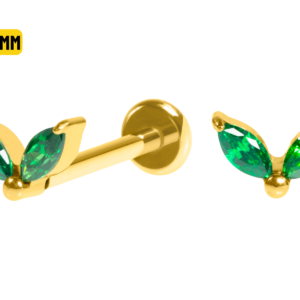 LABRET TITÂNIO PVD GOLD PUSH PIN 2 PÉTALAS MOD2 - VERDE