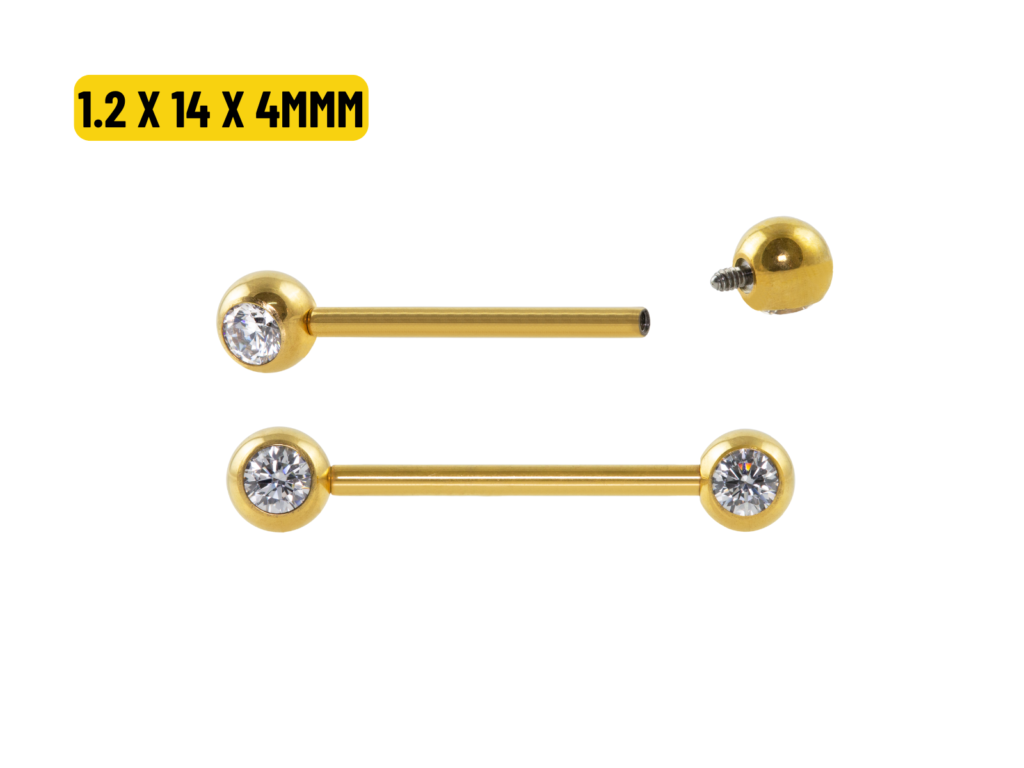 MAMILO TITÂNIO PVD GOLD R/I C/ PEDRA - 1.2 X 14 X 4MM