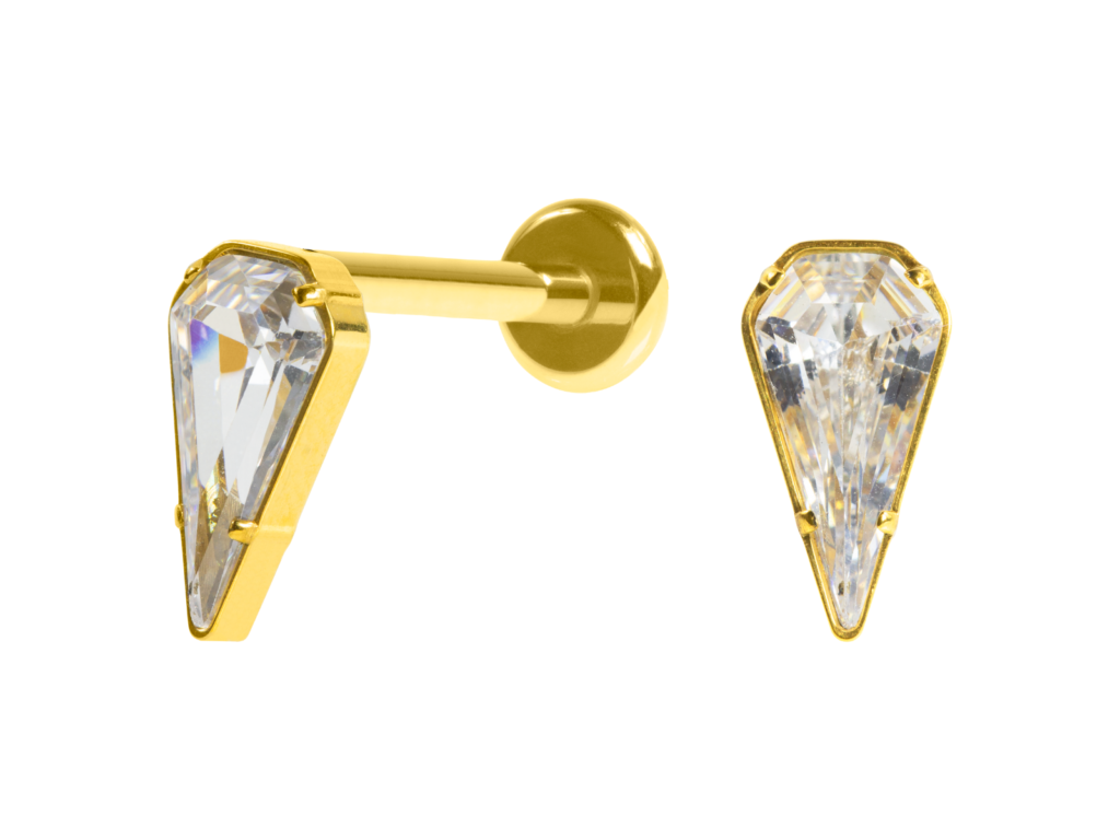 LABREI TITÂNIO R/I GOTA C/ PEDRA MAIOR - PVD GOLD