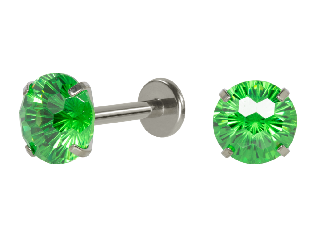 LABRET TITÂNIO R/I C/ ZIRCÔNIA VERDE - 1.2 X 8 X 6MM