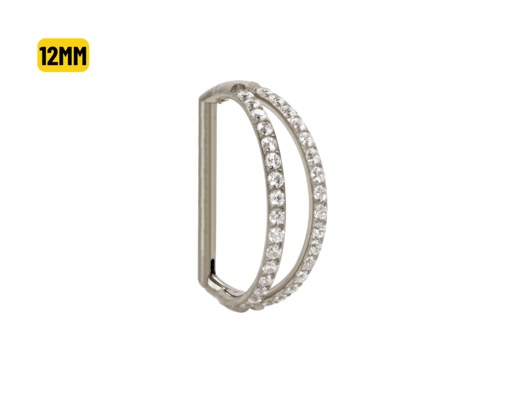 MEIA ARGOLA CLICKER TITÂNIO 2 FILEIRAS C/ PEDRA - 12MM