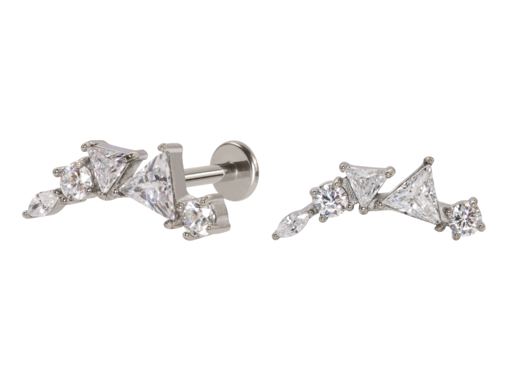LABRET AÇO R/I CLUSTER TRIÂNGULO C/ ZIRCÔNIA