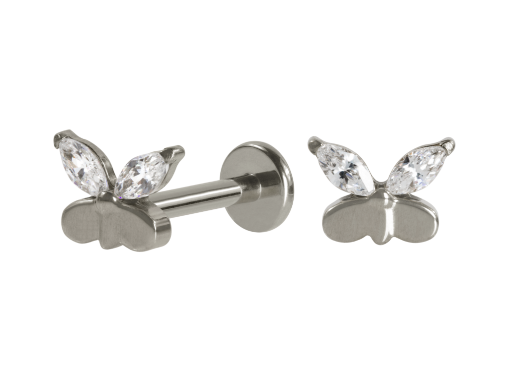 LABRET TITÂNIO R/I BORBOLETA C/ ZIRCÔNIA MOD3