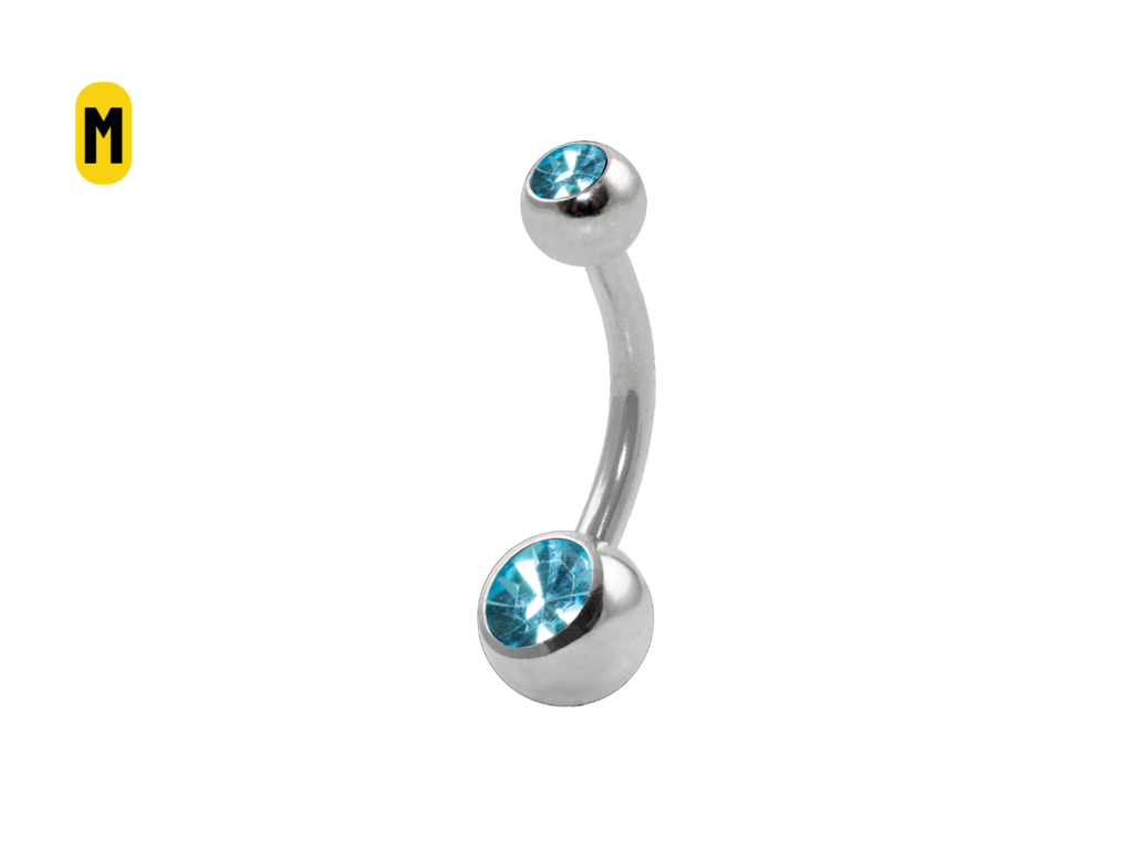 BANANA BELL AÇO C/ STRASS 2 PEDRAS AZUL TURQUESA - M