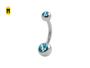 BANANA BELL AÇO C/ STRASS 2 PEDRAS AZUL TURQUESA – M